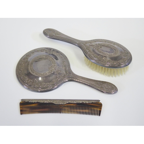 28 - An Elizabeth II Silver Three Part Hand Mirror, Brush and Comb Set, Sheffield 2000, Carr's of Sheffie... 