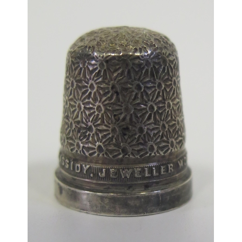 31 - A George V Silver Thimble marked J.W. CASSIDY JEWELLER WORCESTER, (Chester 1928, Henry Griffith & So... 