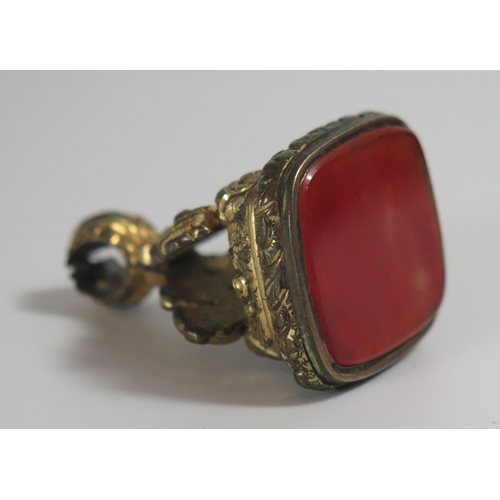 326 - A Large 19th Century Gilt Metal Seal with agate matrix, 38mm