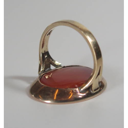 331 - A 9ct Gold and Agate Seal Ring, 25x19mm head, size F, 6.9g