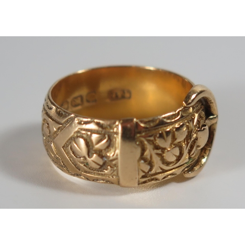 344 - An Heavy Antique 18ct Gold Buckle Ring, 9mm diam. without buckle, Birmingham 1903, S&G, size Q.5, 10... 