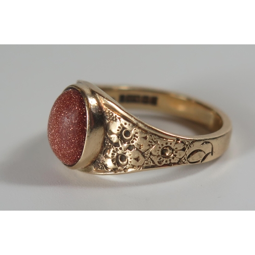 349 - A 9ct Gold and Goldstone Ring, size P, 5.6g