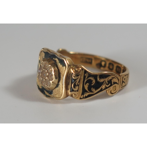 359 - An Early Victorian 18ct Gold, Enamel and Pearl Memorial Ring, London 1838, WD, size M.5, 4.2g