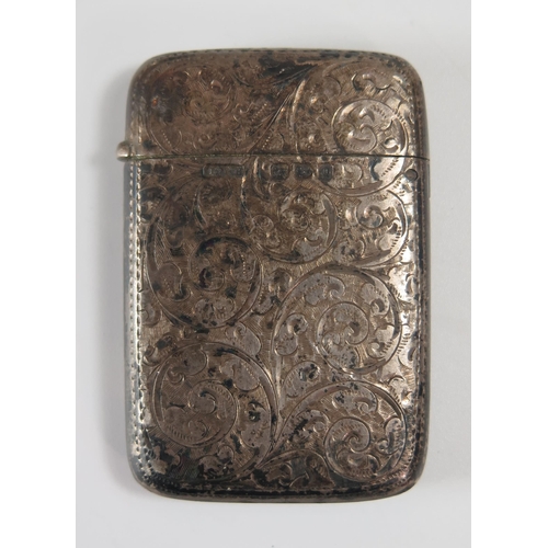 72a - A Victorian Silver Vesta with chased foliate decoration, 54x36mm, Chester 1899, John Millward Banks,... 