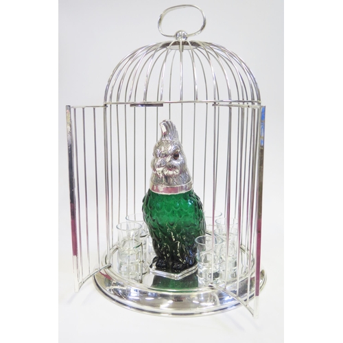 94 - A Modern Electroplated Silver Cockatoo Bird Cage Shot Server, 45cm high