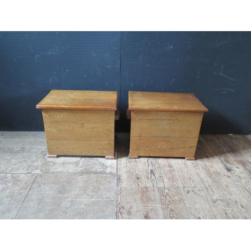 1880a - Two Oak Hand Built Trunks/ Slipper Boxes, 40cm H x 51cm W x 33cm D overall size of both.