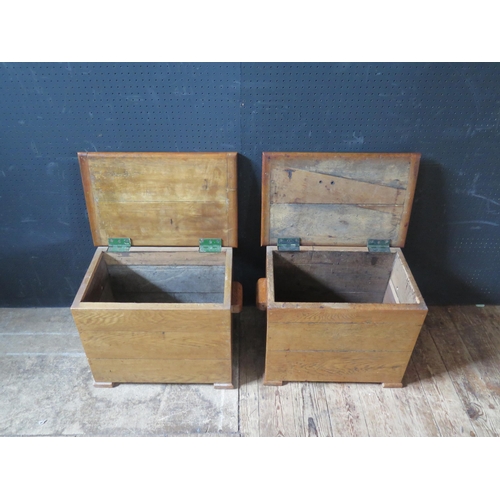 1880a - Two Oak Hand Built Trunks/ Slipper Boxes, 40cm H x 51cm W x 33cm D overall size of both.