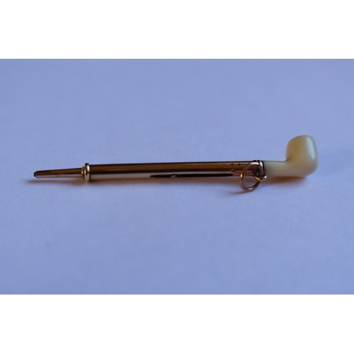 75a - A Gold and Ivory Telescopic 'Smoker's Pipe' Fob Pencil, 2.4g gross. **CONTAINS IVORY**UK SHIPPING ON... 