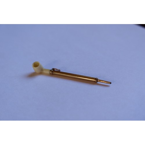 75a - A Gold and Ivory Telescopic 'Smoker's Pipe' Fob Pencil, 2.4g gross. **CONTAINS IVORY**UK SHIPPING ON... 