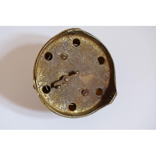 131 - A Rare Antique Owls Head Clock Bell Push, modelled in plastic with glass eyes on a metal base, 9.5cm... 