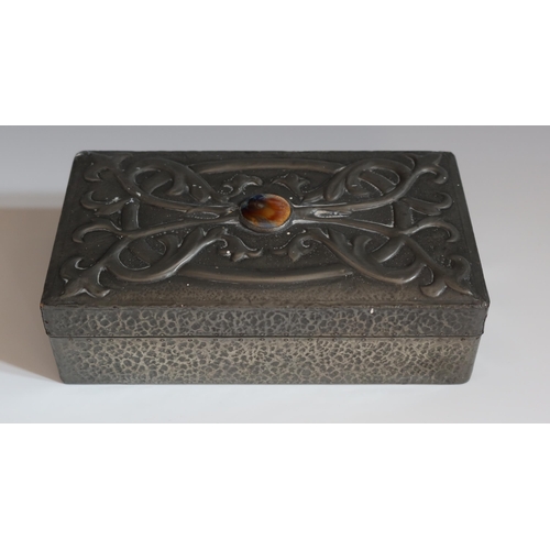 132 - An Art Nouveau Style Pewter Mounted Box decorated with stylised scrolling foliage and mounted with a... 