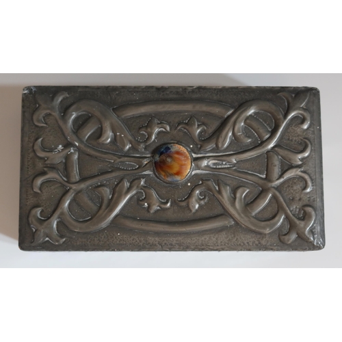 132 - An Art Nouveau Style Pewter Mounted Box decorated with stylised scrolling foliage and mounted with a... 