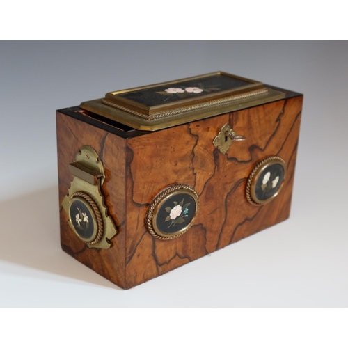 134 - A 19th Century Italian Pietra Dura Church Collection Box, the olive wood case with brass mounts inla... 