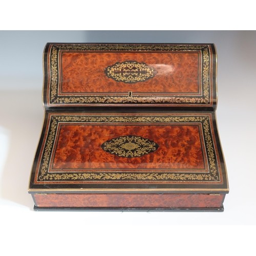 135 - A Fine French Napoleon III Period Amboyna, Ebony and Ormolu Table Top Writing Slope signed by Maison... 