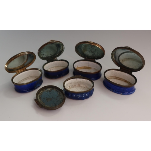 141 - Five Bilston Battersea Enamel Patch Pots decorated with birds, etc. All A/F