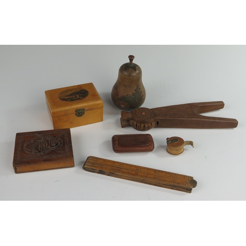 150 - A 19th Century Scandinavian Carved Treen Nutcracker, Mauchline ware box decorated with Fermain Bay i... 