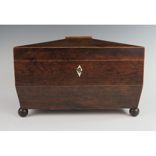 152 - An Early 19th Century Rosewood and Boxwood Strung Tea Caddy with twin lion mask handles and standing... 