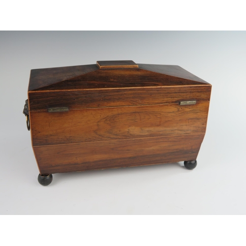 152 - An Early 19th Century Rosewood and Boxwood Strung Tea Caddy with twin lion mask handles and standing... 