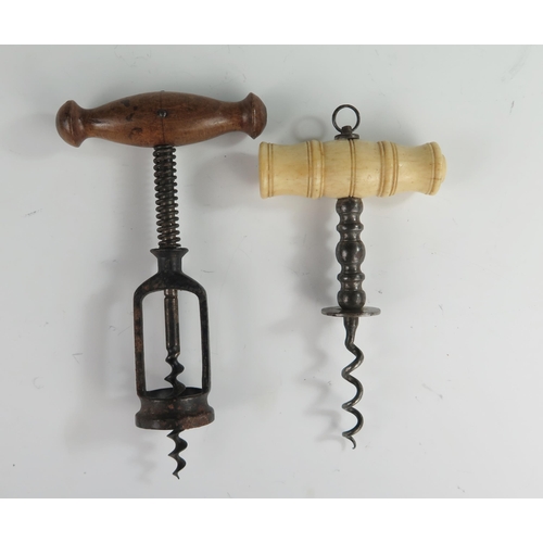 156 - Two 19th Century Corkscrews, one with a turned bone handle