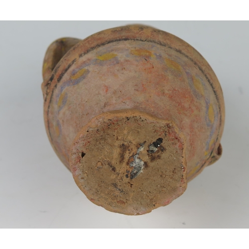 171 - An Early Egyptian Terracotta and Painted Two Handled Vessel, 15.5 cm