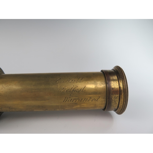 174 - A 19th Century Brass Mounted Five Draw Telescope signed R. Neill of Telescope, 31-115 cm