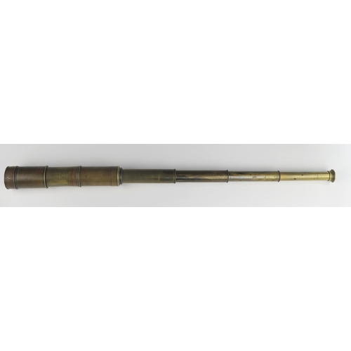 175 - A 19th Century Brass Five Draw Telescope with extending sun visor, 23-76.5 cm