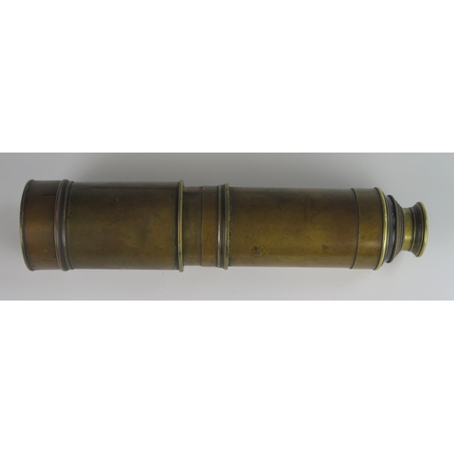 175 - A 19th Century Brass Five Draw Telescope with extending sun visor, 23-76.5 cm