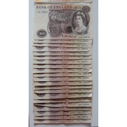 185 - 53 Old £10 Series C Notes, issued 21 February 1964 - 31 May 1979 (21 circulated and some with folds,... 