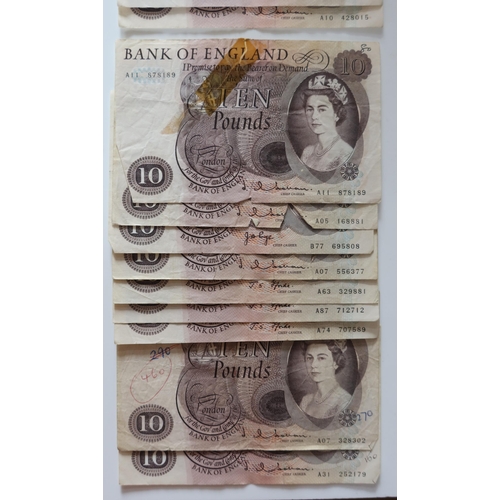 185 - 53 Old £10 Series C Notes, issued 21 February 1964 - 31 May 1979 (21 circulated and some with folds,... 