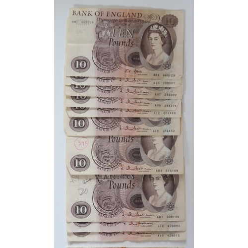 185 - 53 Old £10 Series C Notes, issued 21 February 1964 - 31 May 1979 (21 circulated and some with folds,... 