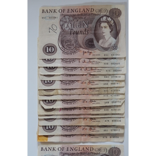 185 - 53 Old £10 Series C Notes, issued 21 February 1964 - 31 May 1979 (21 circulated and some with folds,... 