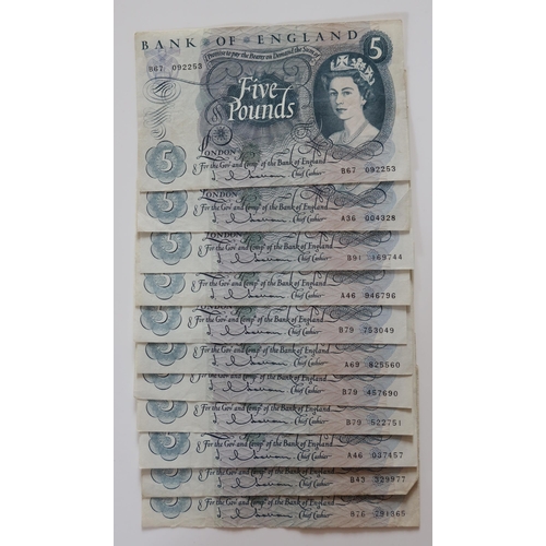 186 - 19 £5 Series C Notes _ 11 circulated with some folds and other faults, 8 circulated with folds and p... 