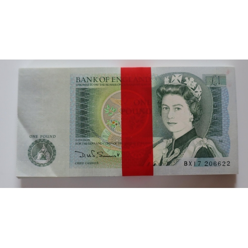 187 - 100 £1 Series D Consecutive Uncirculated Notes _ BX17 206622 - BX17 206721