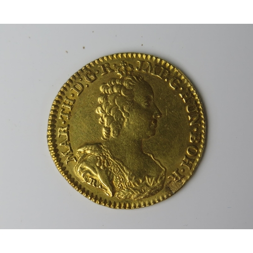 189 - Austrian Netherlands Maria Theresa 1753 Half Souverain D'Or Gold Coin, hand mintmark: Antwerp Mint, ... 