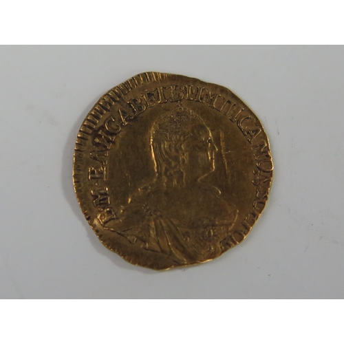 193 - Russian Empire Elizabeth Petrovna 1756 Gold Ruble, 16mm, Reference C# 22, Clipped