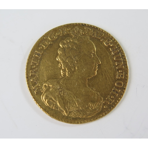 195 - Austrian  Netherlands Maria Theresa 1756 Gold 1/2 Souverain, hand mintmark Antwerp Mint, 22mm, About... 