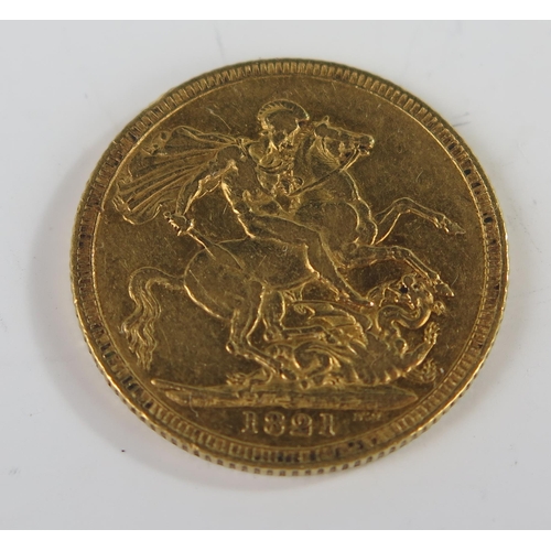 205 - United Kingdom George III 1821 Gold Sovereign, 22mm, Fine +, Reference KM# 682 and Sp# 3800