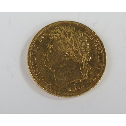 205 - United Kingdom George III 1821 Gold Sovereign, 22mm, Fine +, Reference KM# 682 and Sp# 3800