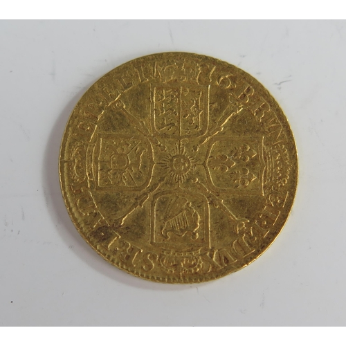 206 - United Kingdom George I (4th portrait) 1716 Gold Guinea, 25mm, Fine, Reference KM# 546 and Sp# 3631/... 