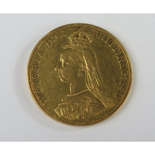 208 - United Kingdom Victoria (second portrait) 1887 Gold £5 Coin, VF, Reference KM# 769 and Sp# 3864