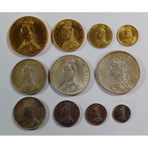 210 - United Kingdom Victoria 1887 Gold and Silver £5 to 3d Specimen Coin Set in original case, EF