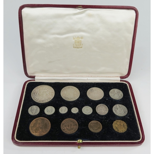 213 - A George VI Red Morocco and Gilt Cased Set of Fifteen Specimen Coins including Maundy set