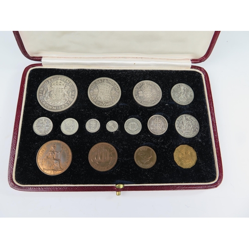 213 - A George VI Red Morocco and Gilt Cased Set of Fifteen Specimen Coins including Maundy set