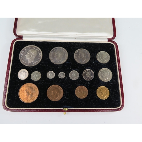 213 - A George VI Red Morocco and Gilt Cased Set of Fifteen Specimen Coins including Maundy set