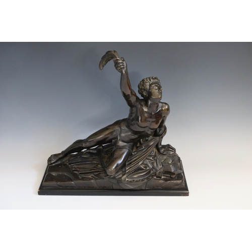 241 - Jean Pierre Cortot (1787 - 1843), Le Soldat de Marathon, bronze on ebonised plinth, base 47 cm wide ... 