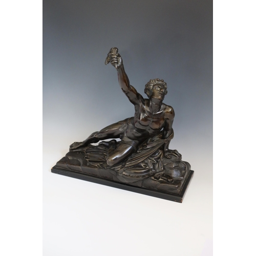 241 - Jean Pierre Cortot (1787 - 1843), Le Soldat de Marathon, bronze on ebonised plinth, base 47 cm wide ... 