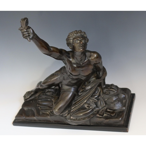 241 - Jean Pierre Cortot (1787 - 1843), Le Soldat de Marathon, bronze on ebonised plinth, base 47 cm wide ... 