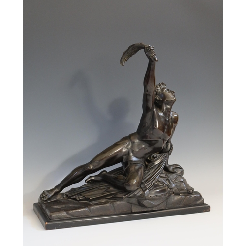 241 - Jean Pierre Cortot (1787 - 1843), Le Soldat de Marathon, bronze on ebonised plinth, base 47 cm wide ... 