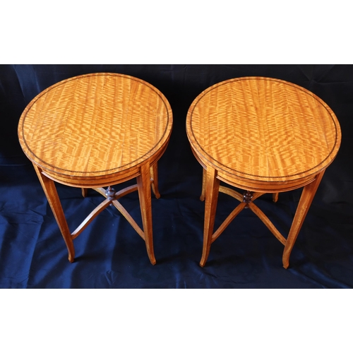 250 - A Pair of Edwardian Satinwood Occasional Tables with ebony stringing and standing on four swept, 49 ... 