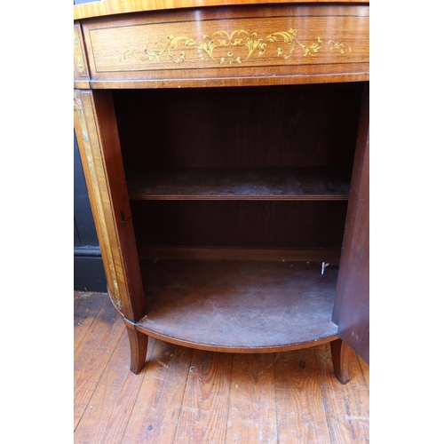 251 - An Edwardian Painted Satinwood Demi Lune Cabinet decorated with flowers, 84(w) x 42(d) x 84(h) cm